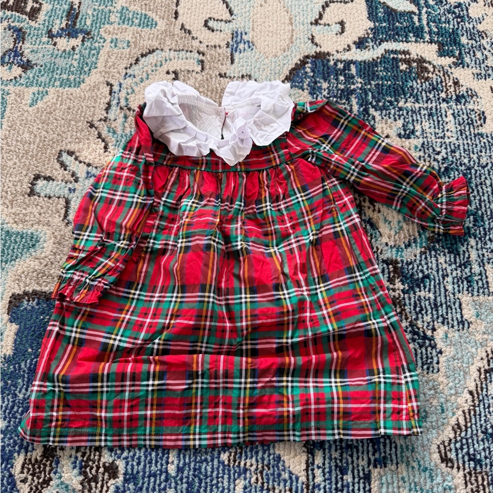 Plaid Red and Green Kids Dress with White Collar